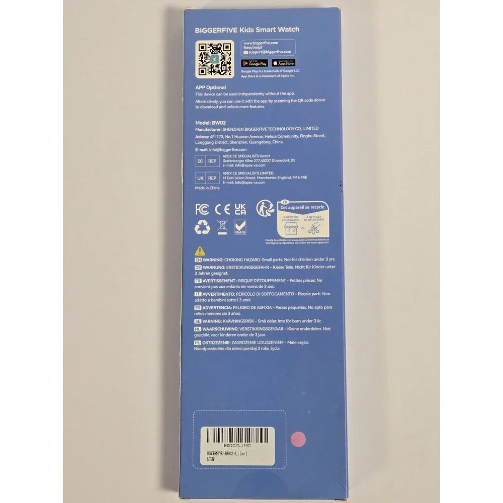 BIGGERFIVE Brave 2 Kids Smart Watch BW02 Lilac Fitness Tracker New Sealed